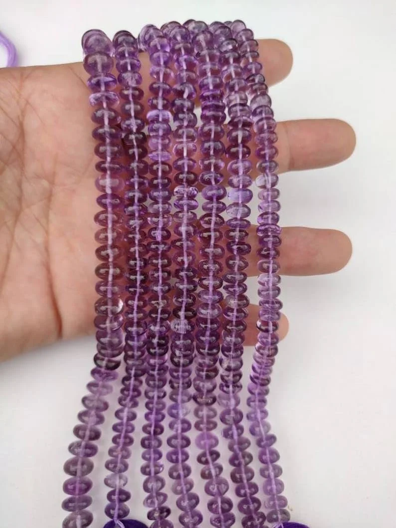 Бусины Аметист рондель гладкие 7-8 мм, нить длиной 33 см камни для ожерелья, браслета, фото №2