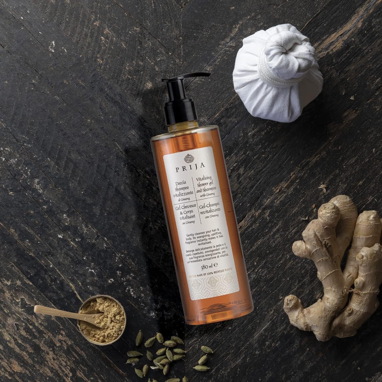 Шампунь та гель для душу Prija Hair & Body Shampoo ревіталізуючий з женьшенем 380 мл з дозатором, фото №5