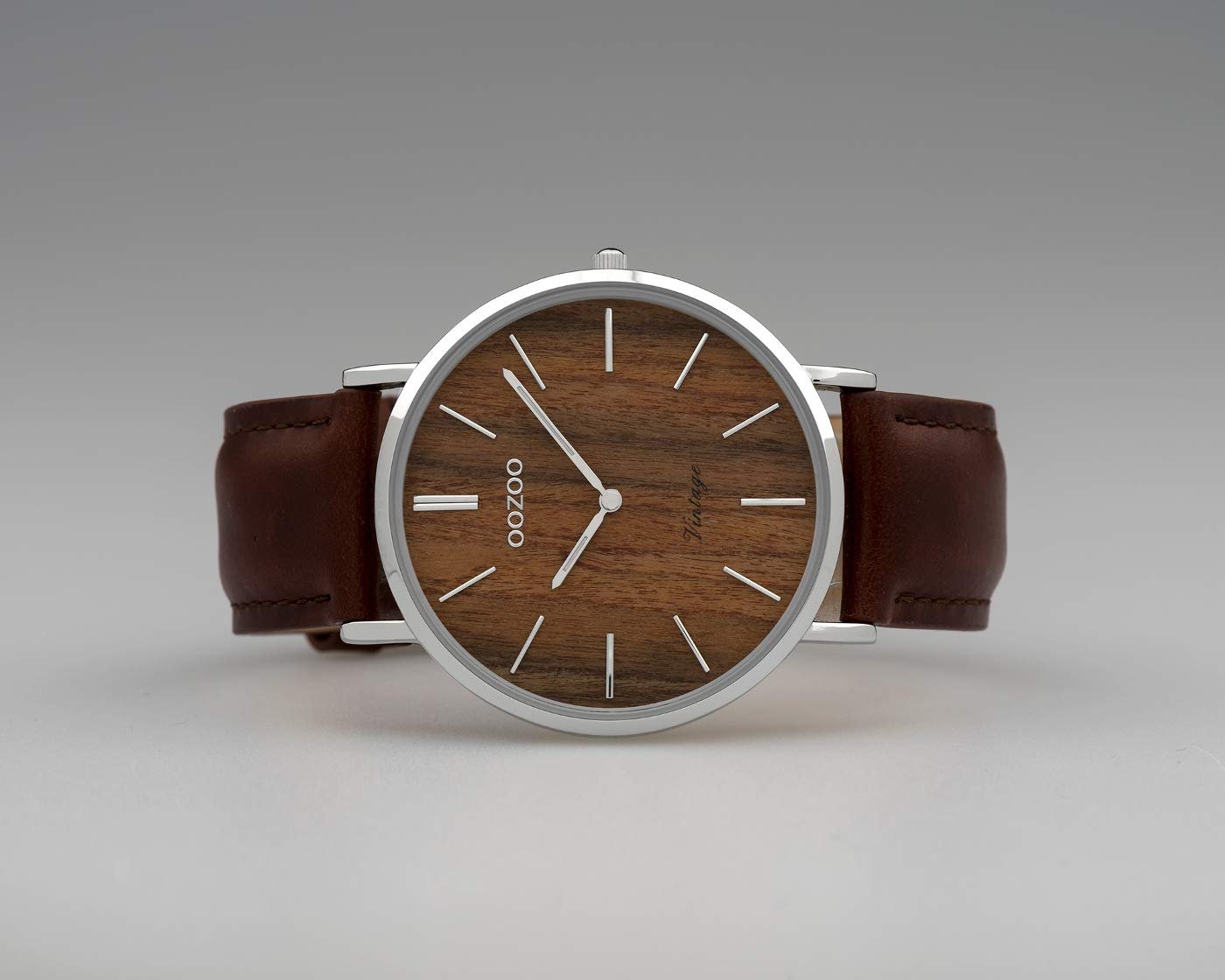 Годинник жіночий Oozoo Flat Vintage з дерев'яним циферблатом і шкіряним ремінцем 40 мм, фото №5