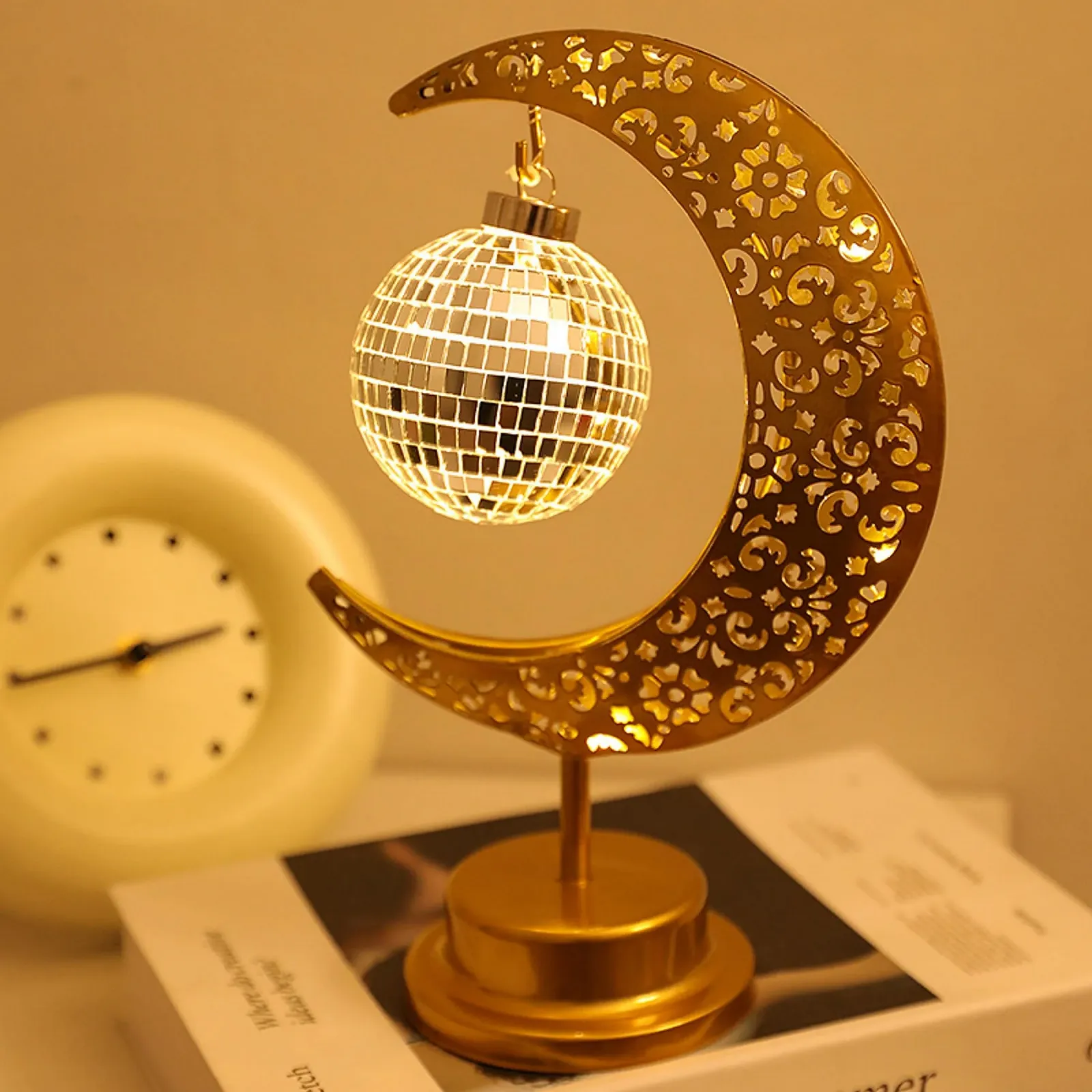 Настільна лампа Moon Металева Бездротова LED USB Золотиста, фото №8