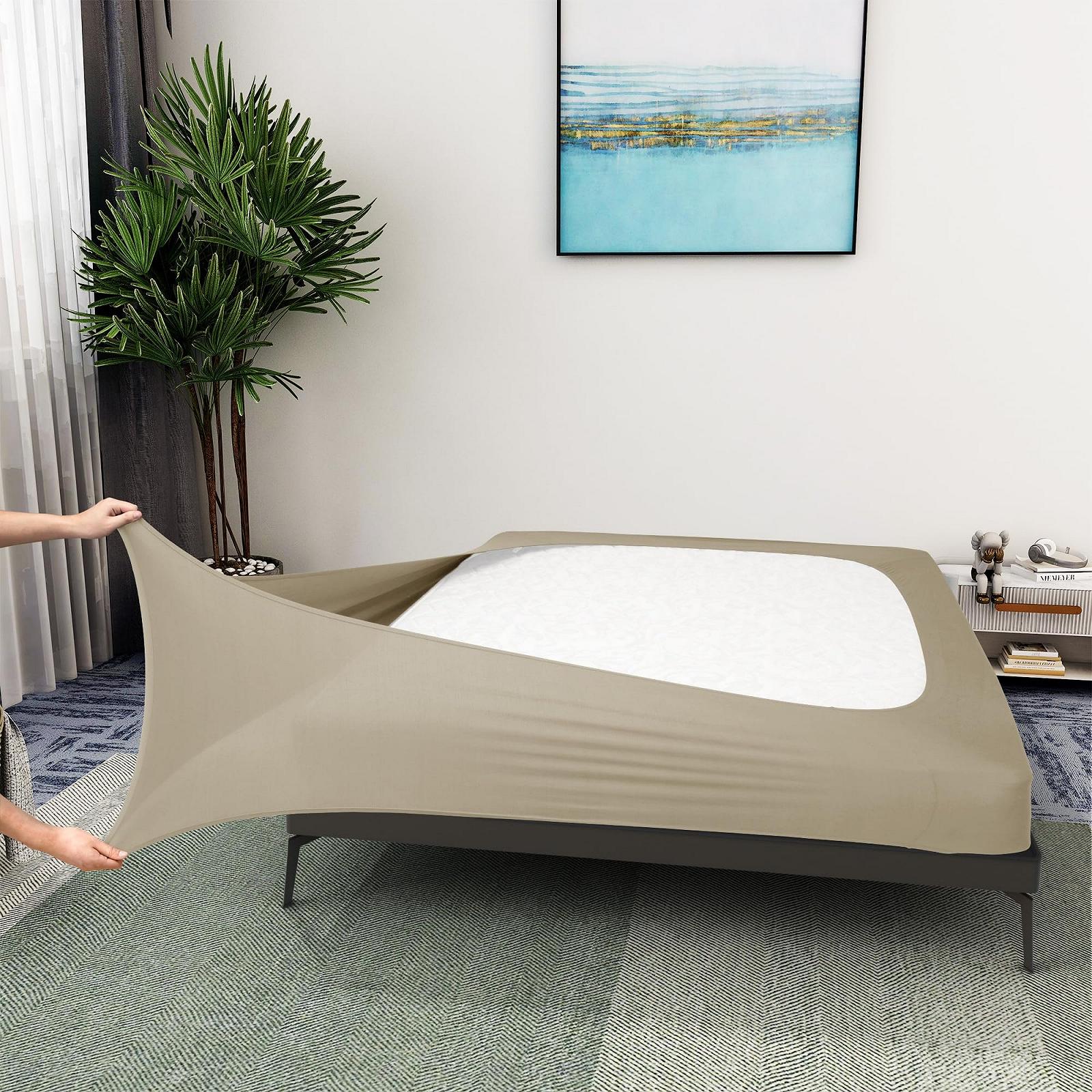Чохол для пружинного блоку King Size Трикотаж джерсі та еластична спідниця для ліжка на 4 сторони для готелю та дому King/Cal King/Olympic Queen, Taupe, фото №1