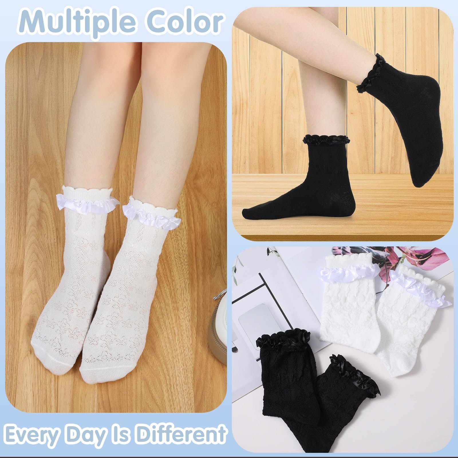 Носки с рюшами Белые, Lacs, Носки с рюшами, Дышащие дирндль носки, Хлопок, Элегантные носки принцессы, фото №7