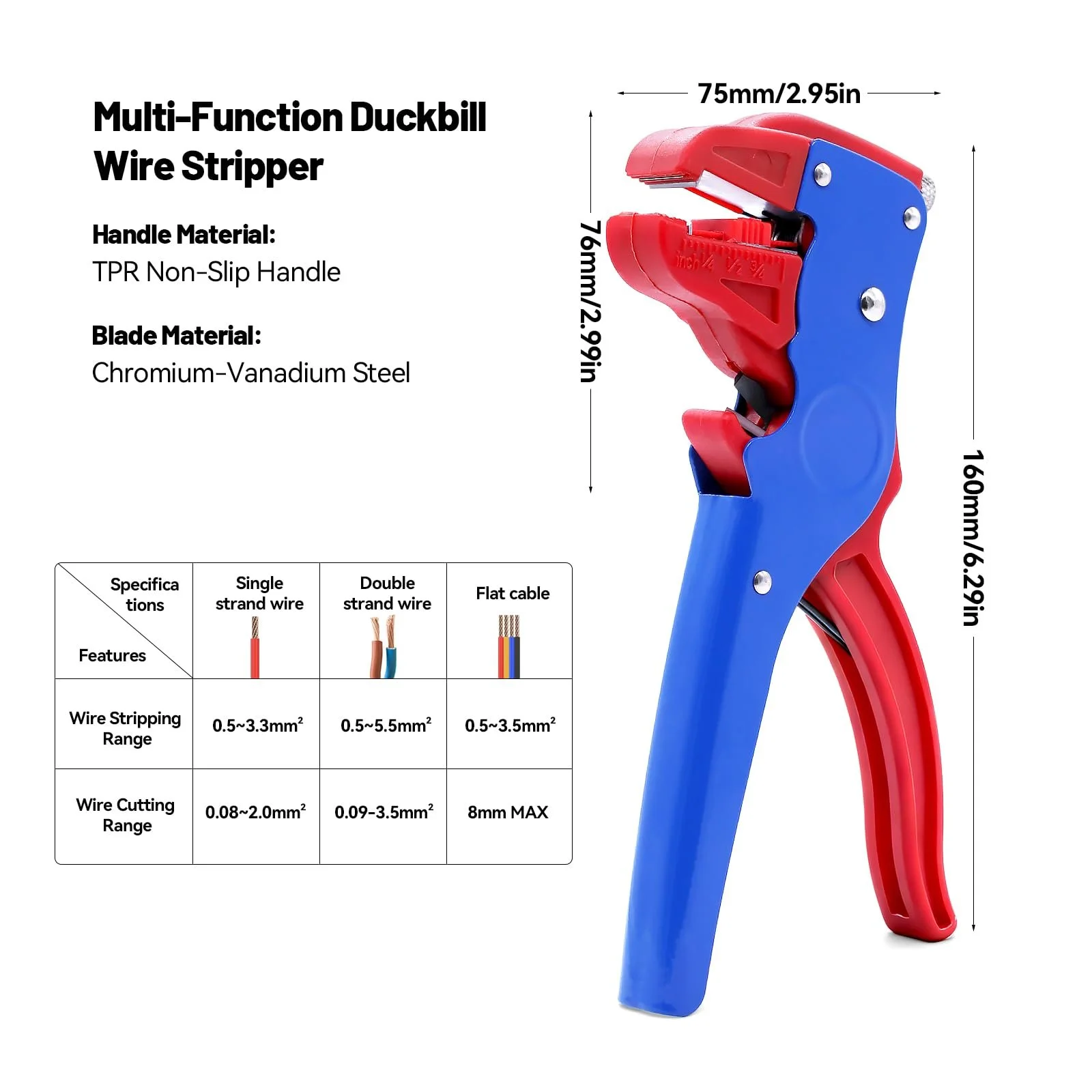 Автоматический стриппер 2-в-1 0.2–6.0 мм² Синий и красный, фото №2