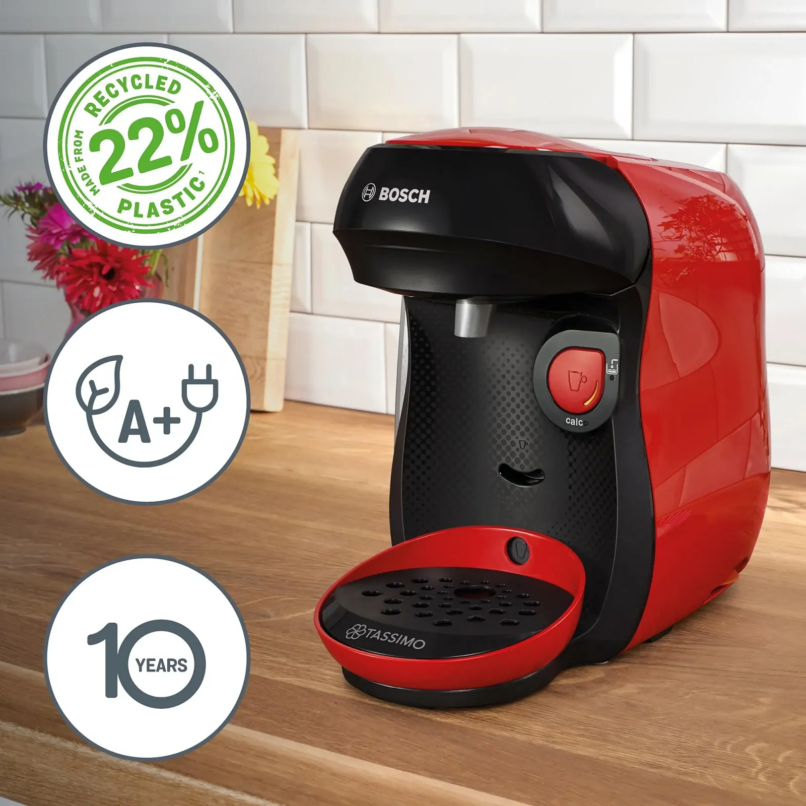 Капсульная кофемашина Bosch Tassimo Happy Friendly TAS103E, 1400 Вт, красно-черная, фото №3 Капсульная кофемашина Bosch Tassimo Happy Friendly TAS103E, 1400 Вт, красно-черная, фото №3
