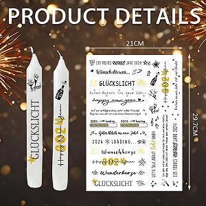 Свеча Tattoos Happy New Year на пленке для слайд-шоу Новый год DIN A4 Пленка для тату для рождественских свечей Слайд-пленка для воды Наклейка для свечей Новогодняя пленка для тату Наклейка для свечей / керамики synthetic.ua - Фото 1