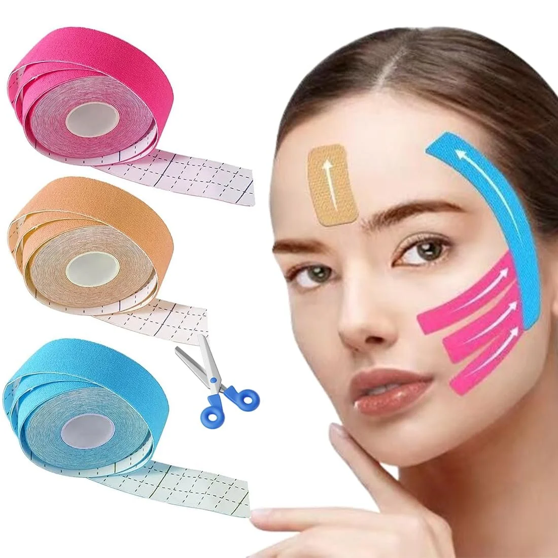 Стрічка для підтяжки обличчя XYTAHDM, 2.5 см x 5 м, проти зморшок, для пружності шкіри, 3 шт, фото №1