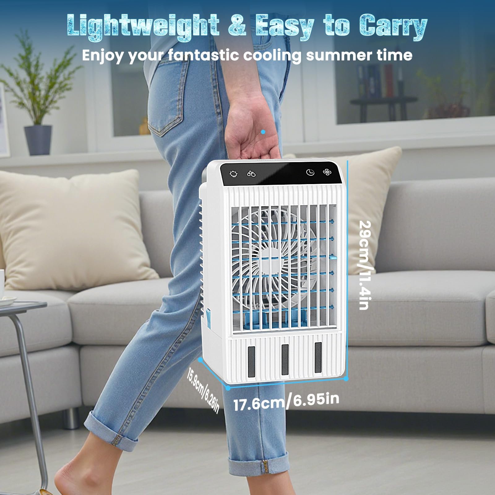 Мобільний кондиціонер Портативний без витяжного шланга Міні з розпилювачем та кольоровим нічним підсвічуванням для дому офісу кемпінгу, фото №7