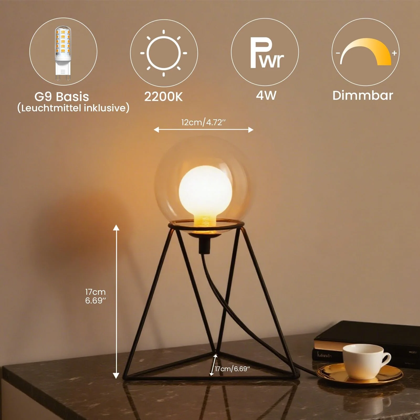 Настільна лампа Industrial металева скляна 2200K Warm White Iron Stand, фото №5