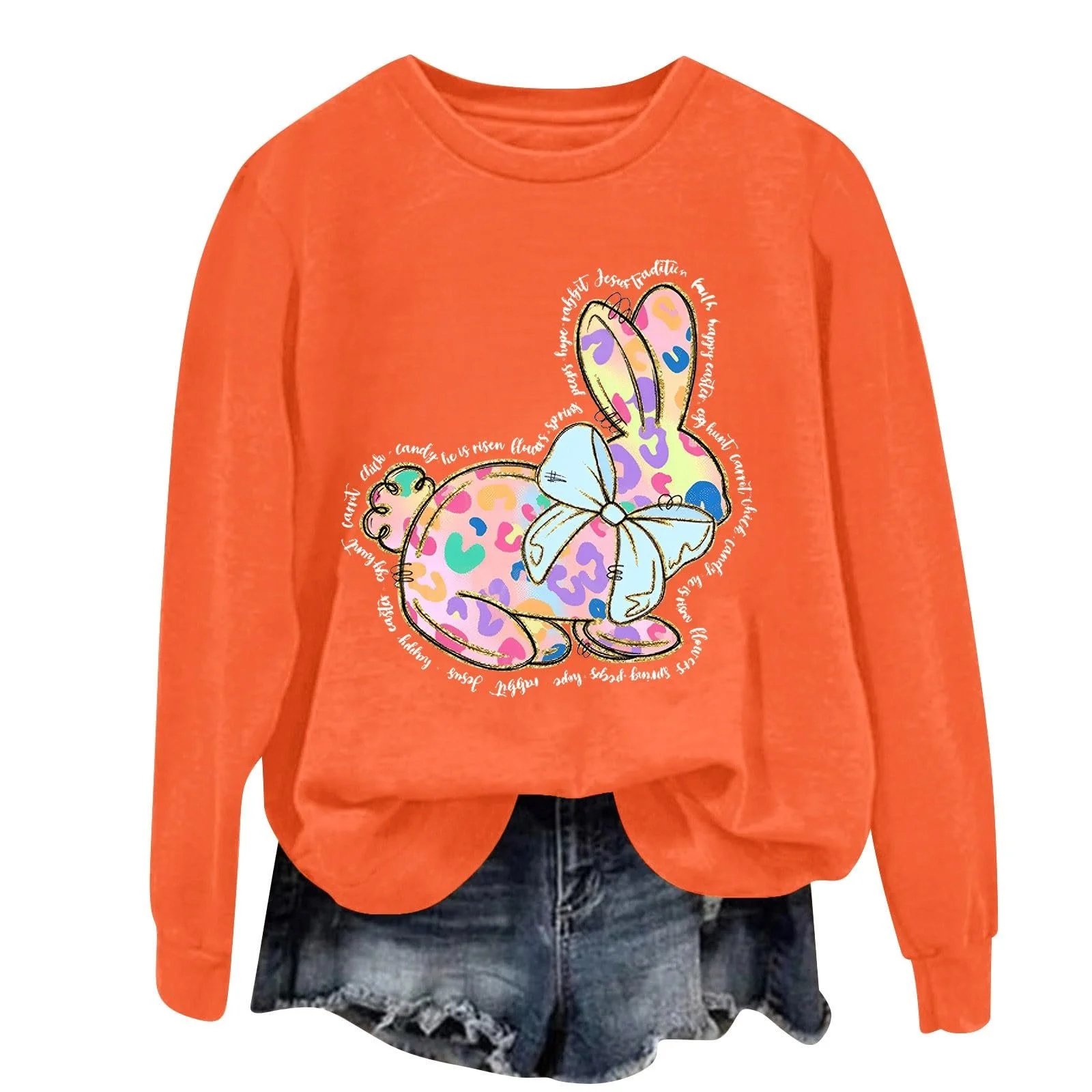 Женская Толстовка с круглым вырезом 2025 Пасхальный Кролик, фото №1 Женская Толстовка с круглым вырезом 2025 Пасхальный Кролик, фото №1