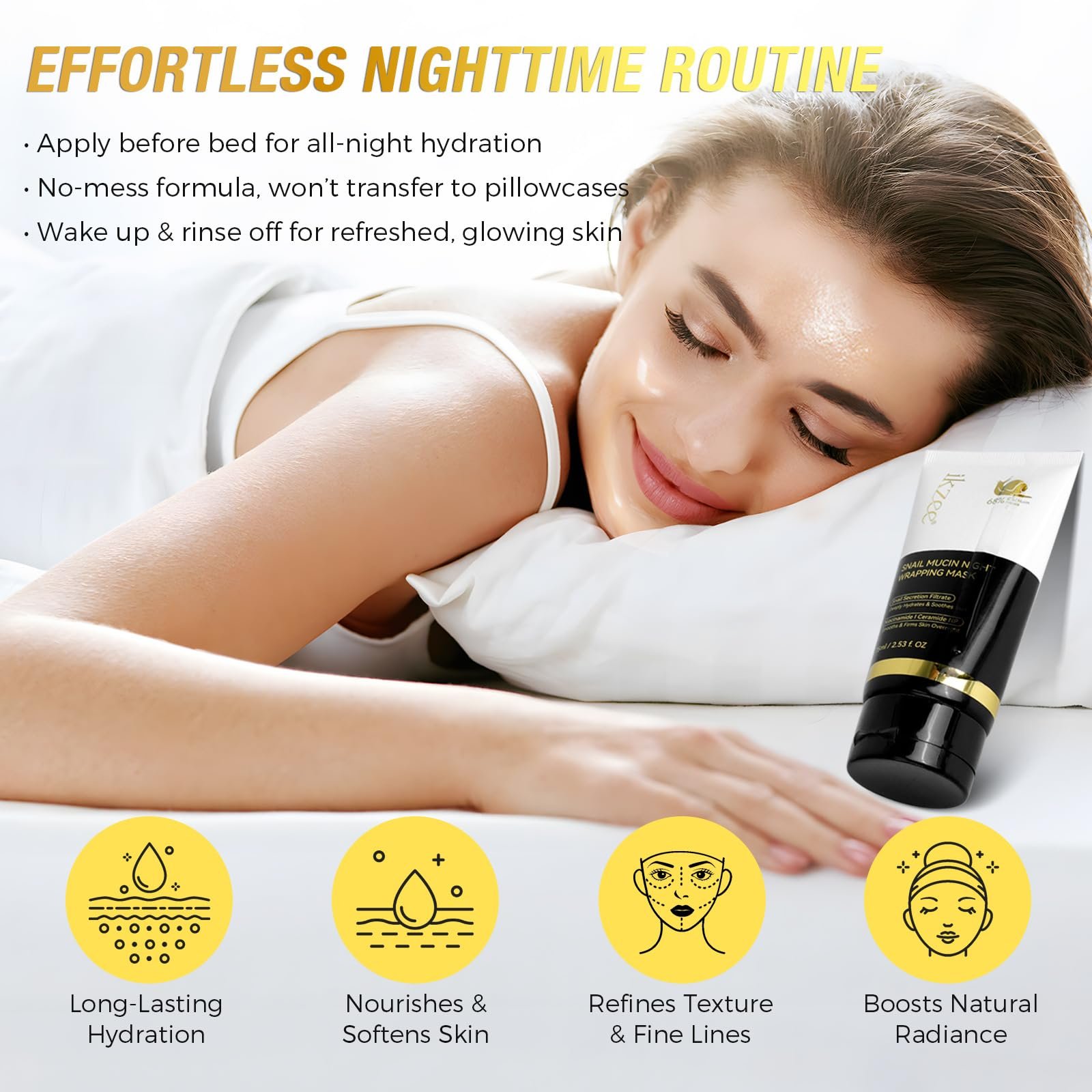 Ночная маска-обертывание Collagen (75 мл) - Маска со слизью улитки, Ночная маска для лица с коллагеном, Органическая маска для лица, Эластичность и Увлажнение, фото №3