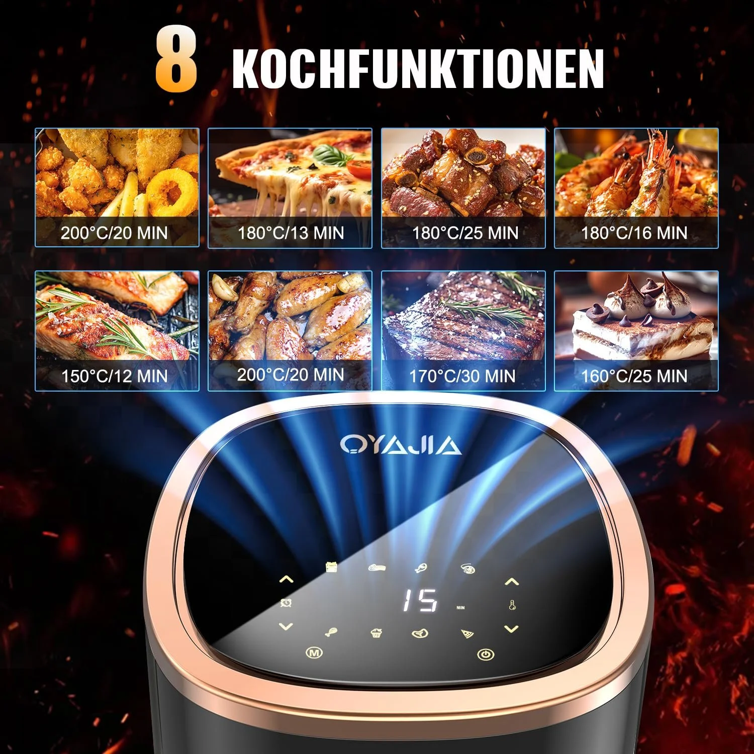Мультипіч 6L Airfryer 8 програм Rapid Air Technology сенсорний екран оглядове вікно чорна, фото №4 Мультипіч 6L Airfryer 8 програм Rapid Air Technology сенсорний екран оглядове вікно чорна, фото №4