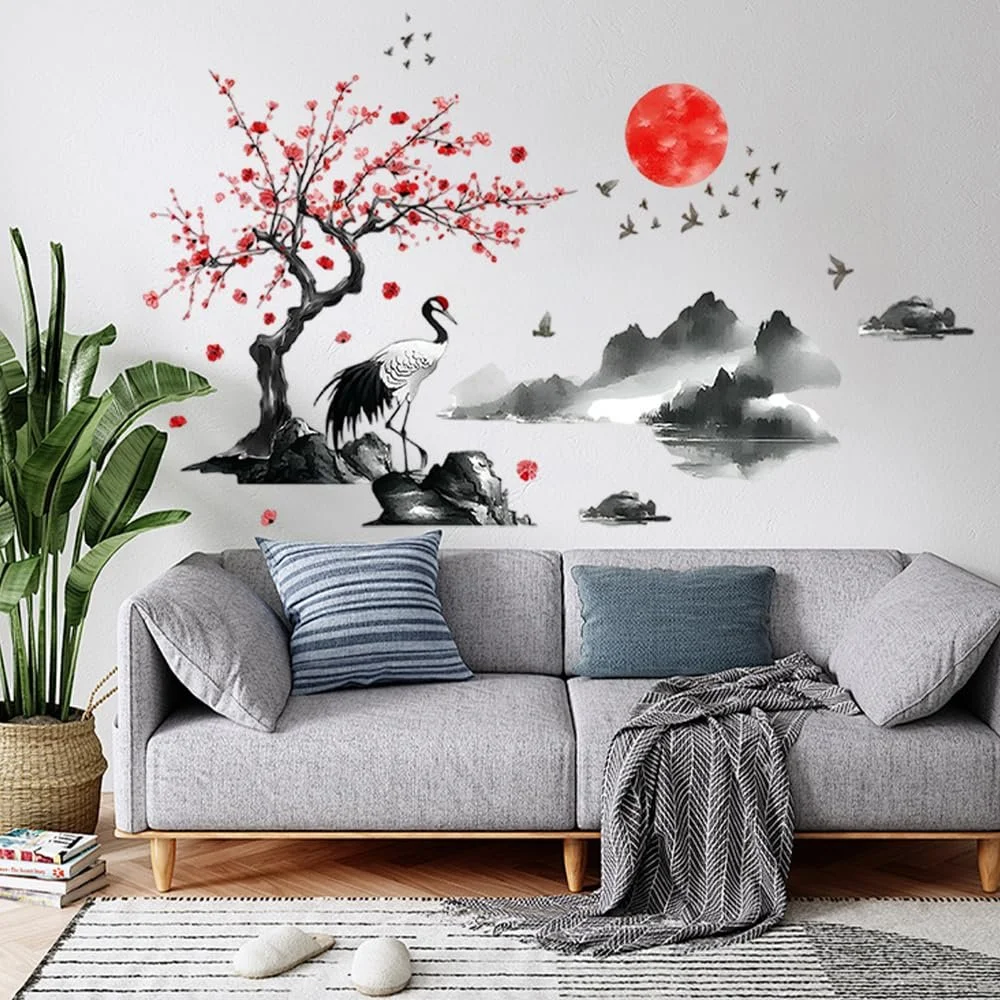 Наклейка на стіну milaosk Квіти Гілка дерева Журавлі Китайський стиль XXL, фото №7