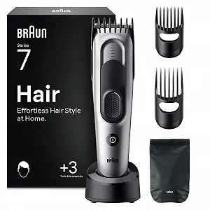 Машинка для стрижки та бритва Braun HC7590 Series 7 17 налаштувань довжини 5 аксесуарів акумулятор 50 хв Сірий - Фото 1