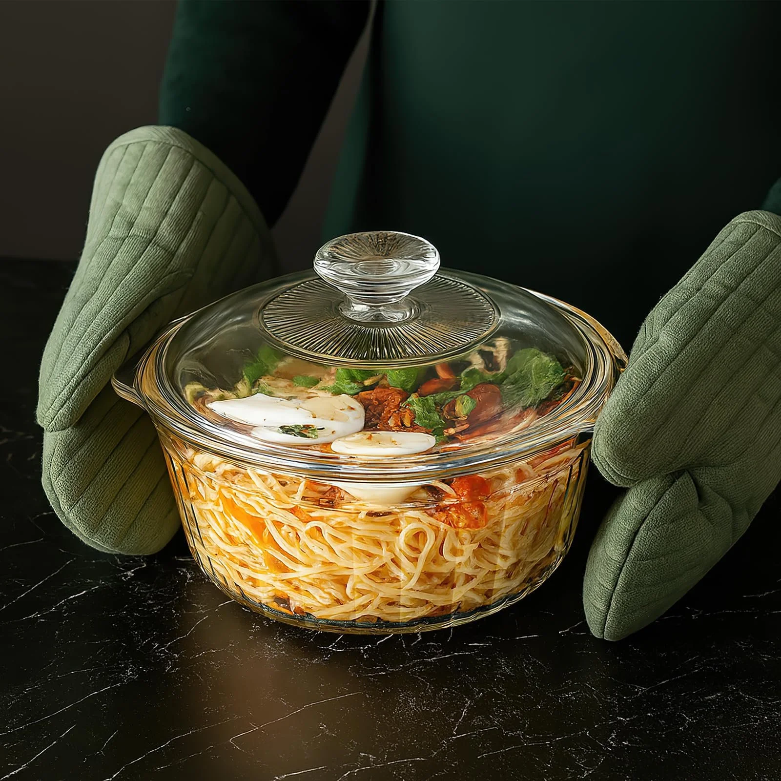 Форма для запікання скляна кругла з кришкою 2,5 L термостійка прозорий, фото №5