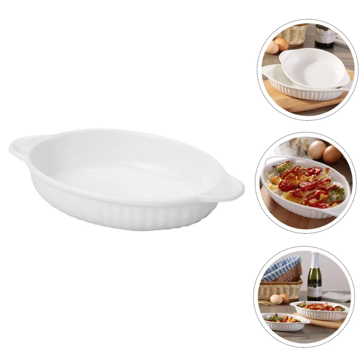 Форма для запекания IMIKEYA керамическая овальная с двойными ручками термостойкая, фото №9