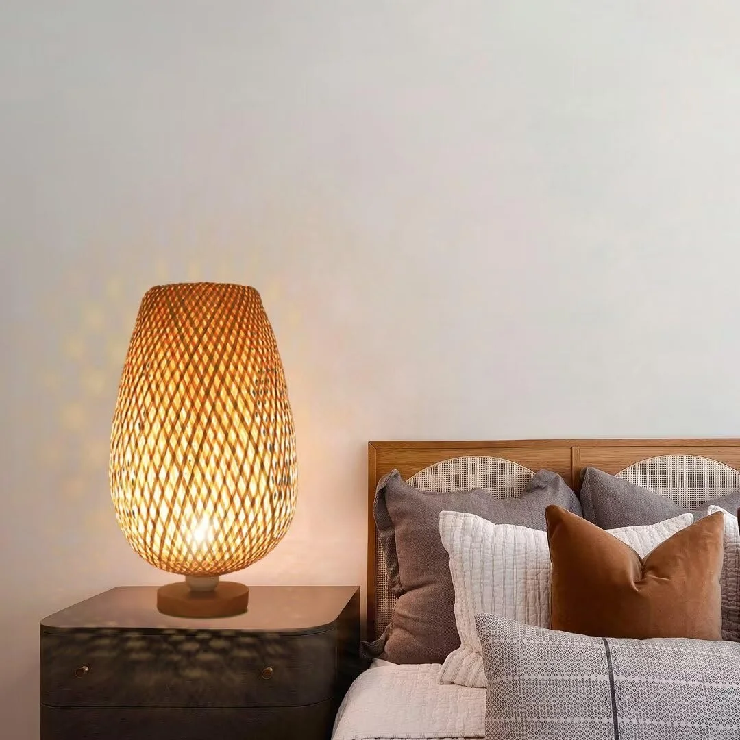 Настільна лампа Bamboo Woven Zen Style Bamboo Lampshade Decorative Night Light, фото №2