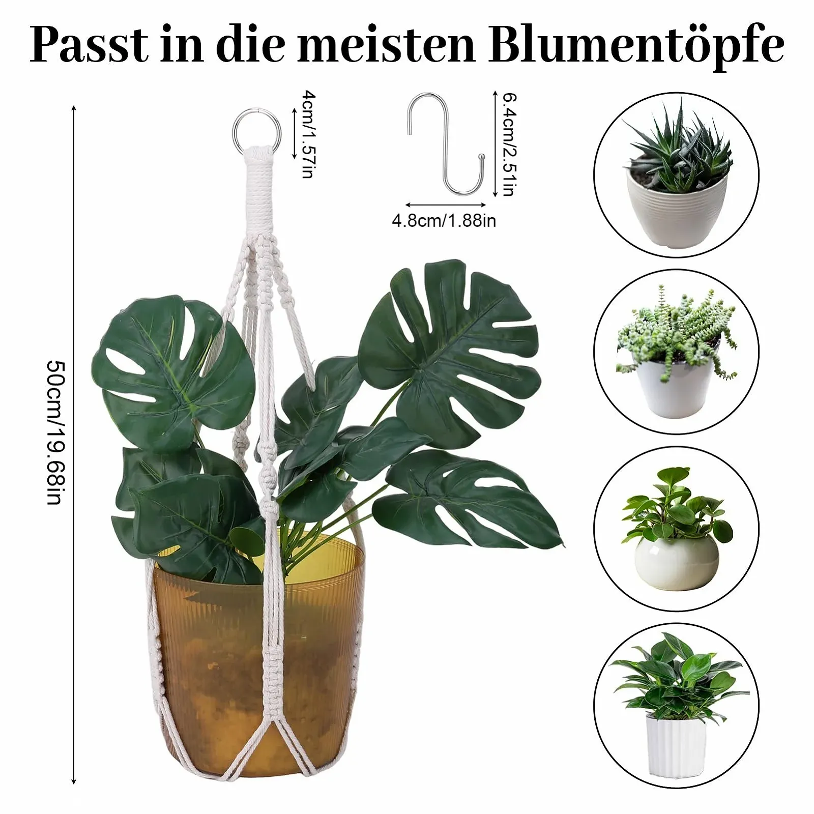 Підвісний кошик макраме Набір 2 шт. Бавовна 50 см, фото №2 Підвісний кошик макраме Набір 2 шт. Бавовна 50 см, фото №2