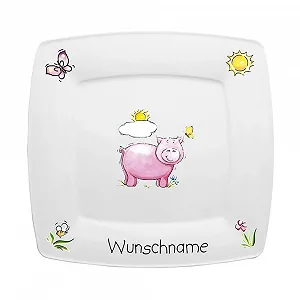 Детская тарелка Doriantrade Квадратная для завтрака Фарфоровая Свинка - Фото 1