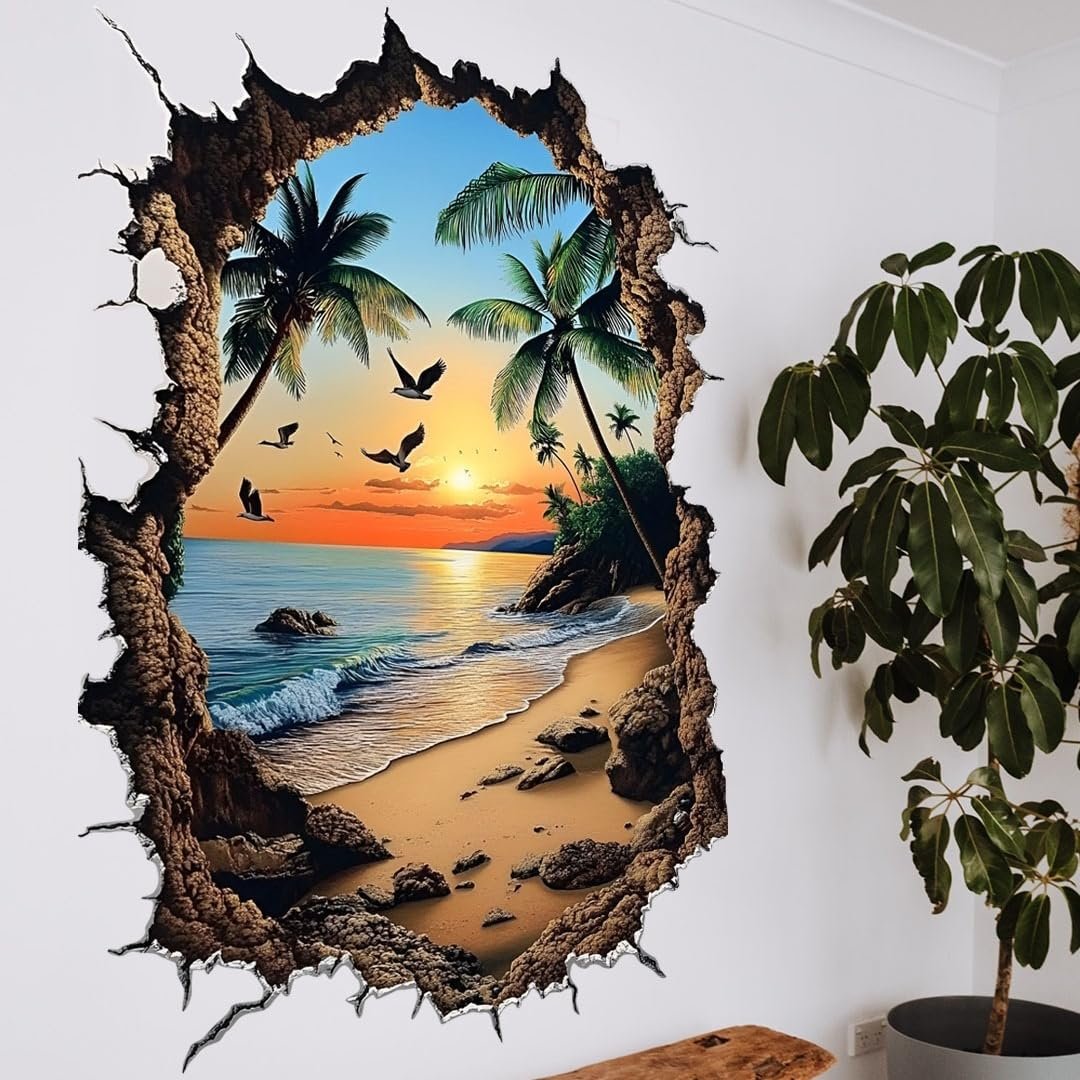 3D Наклейка на стіну Підводний світ Рибки Захід сонця 56 x 56 см, фото №1 3D Наклейка на стіну Підводний світ Рибки Захід сонця 56 x 56 см, фото №1