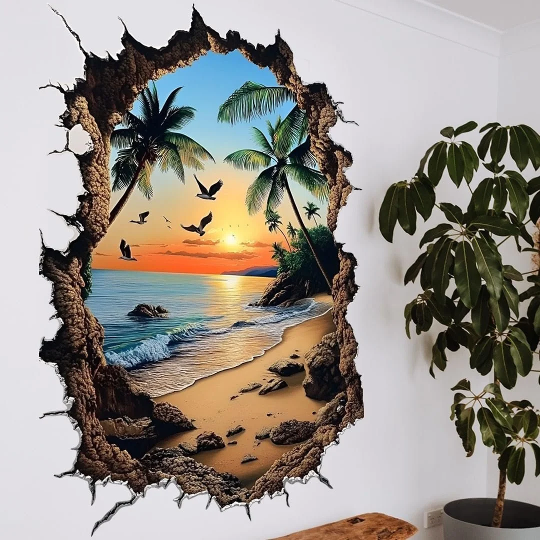 3D Наклейка на стену Подводный мир Рыбки Закат 56 x 56 см, фото №1