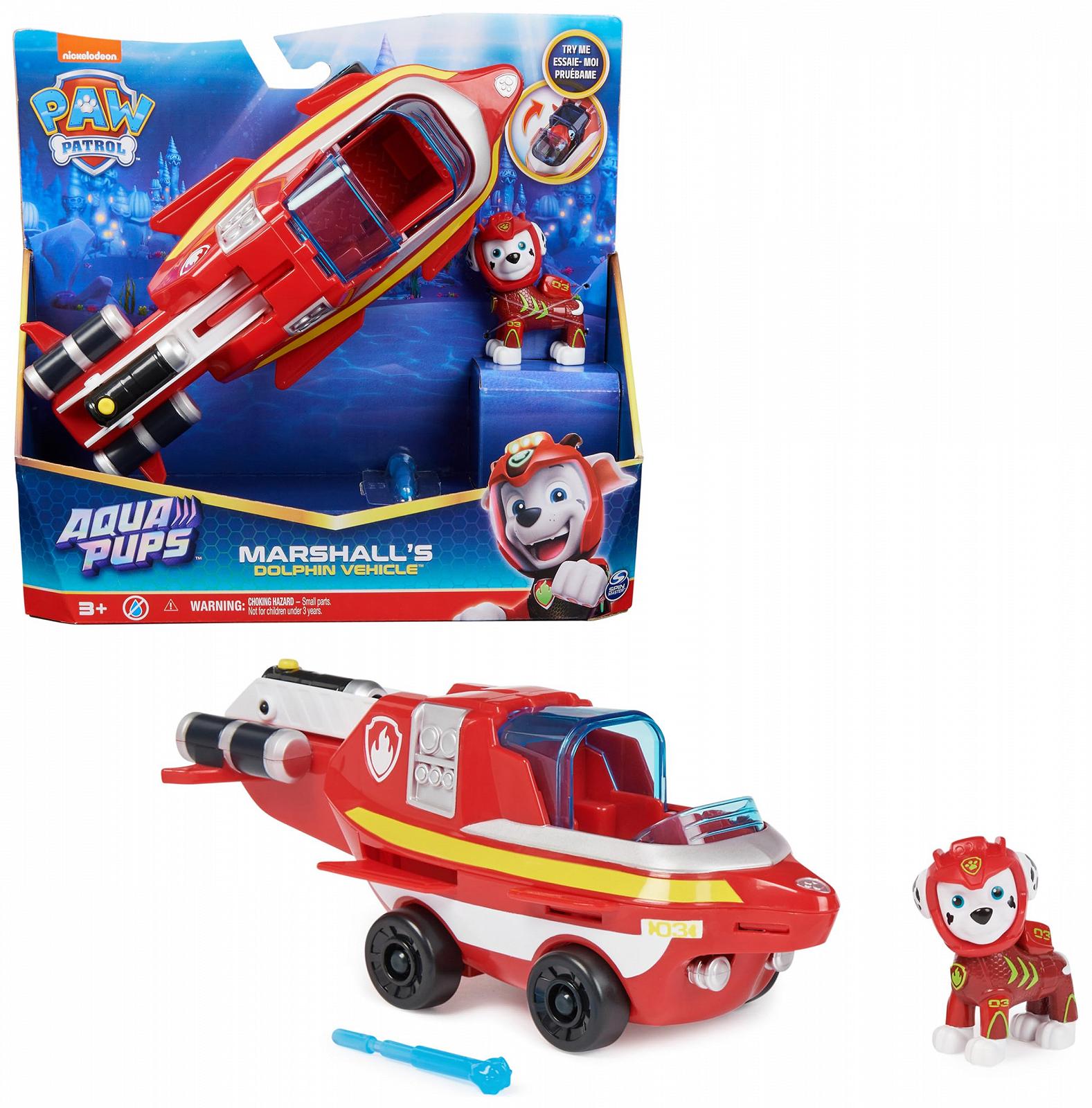 Іграшкова машинка Тип Базовий Автомобіль PAW Patrol Aqua Pups Модель Дельфін з фігуркою цуценяти Маршалла, фото №1 Іграшкова машинка Тип Базовий Автомобіль PAW Patrol Aqua Pups Модель Дельфін з фігуркою цуценяти Маршалла, фото №1