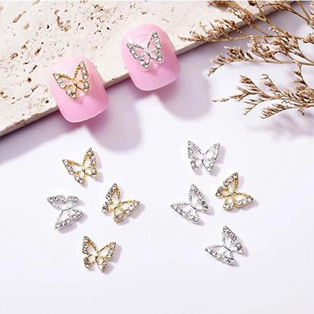 Шармы для ногтей Бабочки из сплава, 20 шт, серебристые, металлические, подвески для дизайна ногтей, стразы для ногтей, ювелирные изделия для ногтей, фото №3