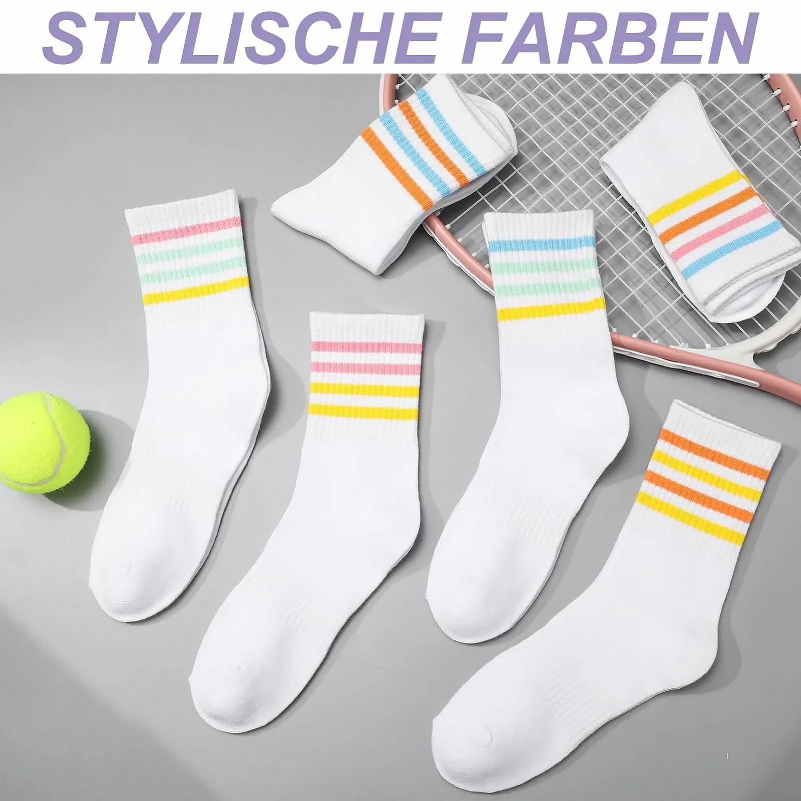 Шкарпетки тенісні жіночі 6 пар, Смугасті, фото №7 Шкарпетки тенісні жіночі 6 пар, Смугасті, фото №7