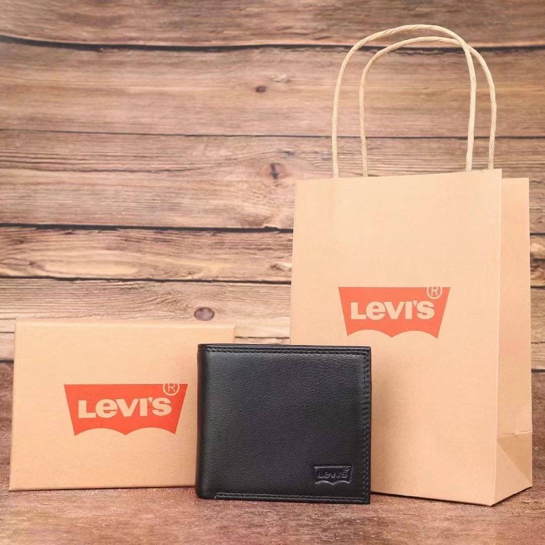 Чоловіче брендовий гаманець із натуральної шкіри Levis чорний в подарунковій коробці, фото №4