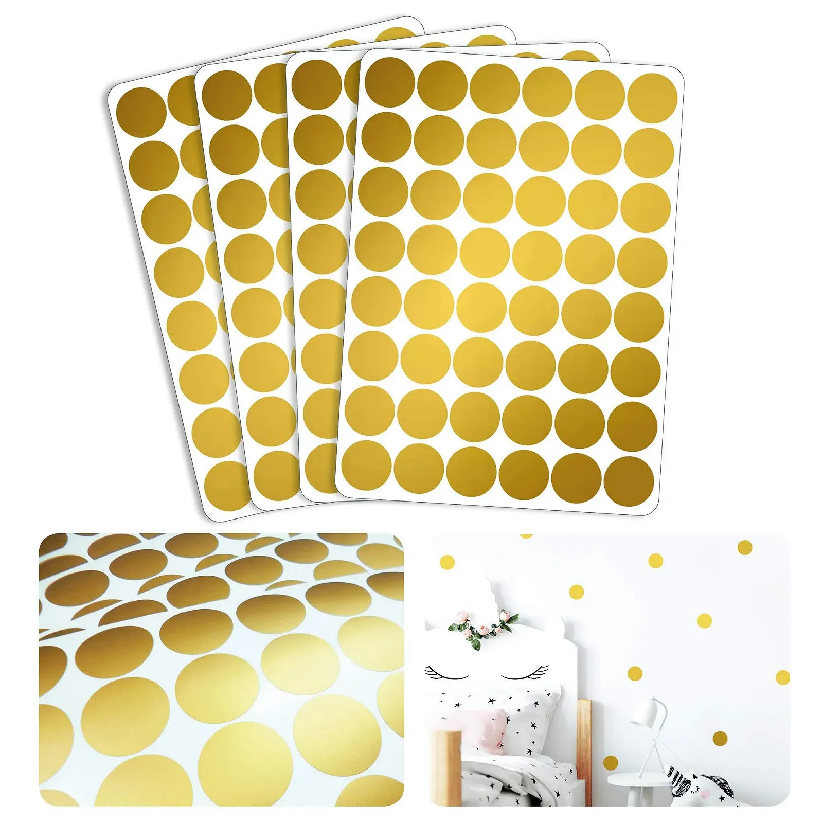 Наклейки на стену Confetti Dots 192 шт. 3.3 см золотистые, фото №1