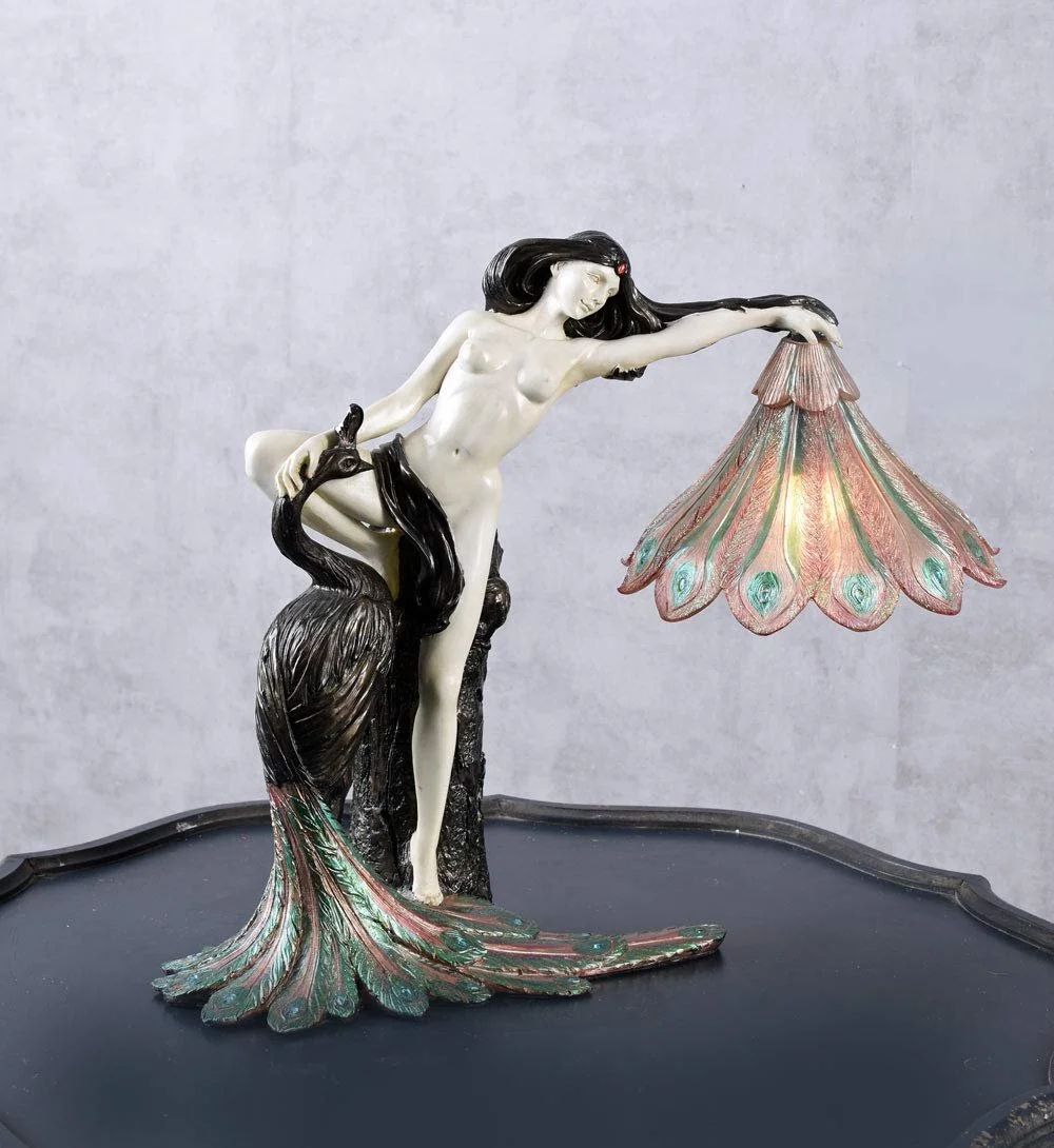 Настільна лампа Palazzo Exclusive Art Nouveau IS001 Жінка з павичем 38 см, фото №6