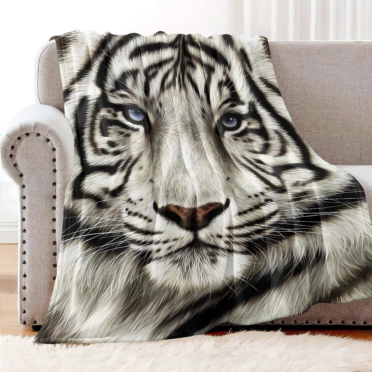 Покривало YISUMEI Фланель М'яка Білий Тигр, 150 x 200 см, фото №3 Покривало YISUMEI Фланель М'яка Білий Тигр, 150 x 200 см, фото №3