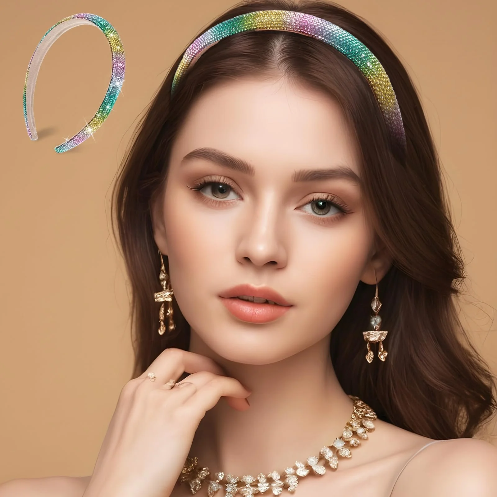 Обруч для волос со стразами, Блестящий, фото №7