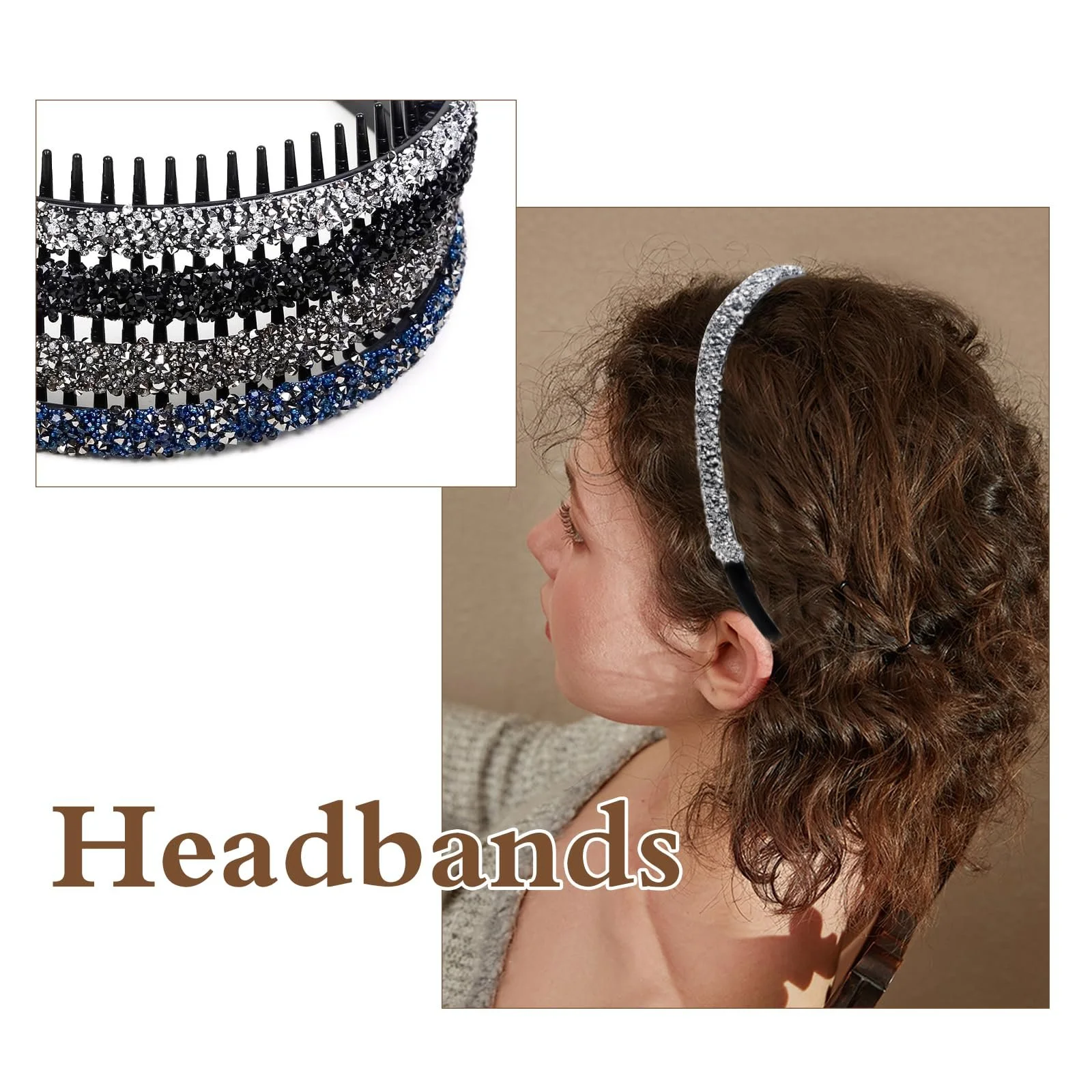 Набір з 4 обручів на голову з кристалами, фото №3