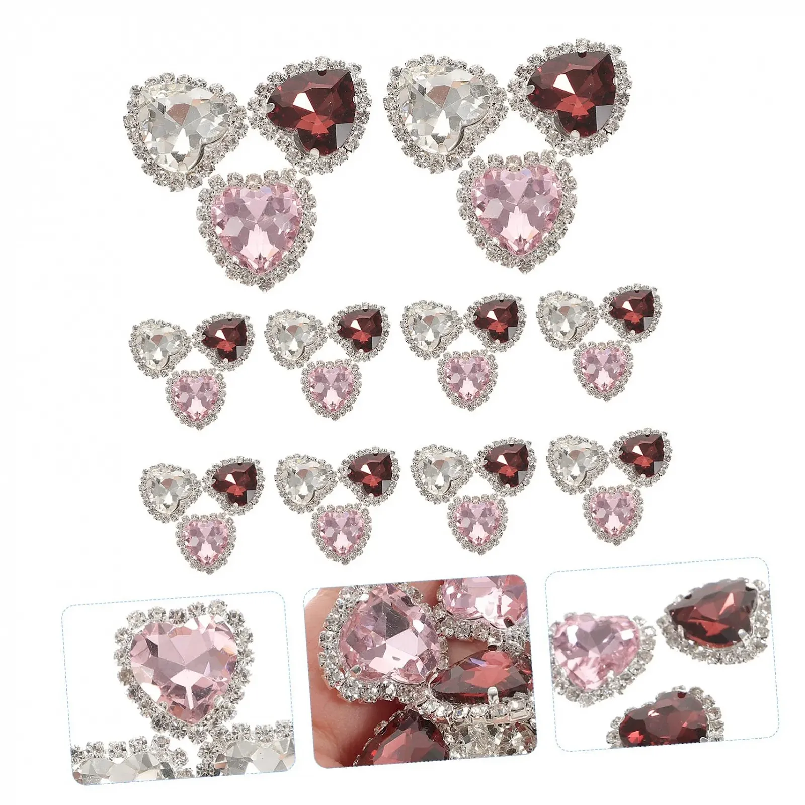 Ґудзики-стрази Серце Прозорий Винно-червоний, 30 шт, фото №3