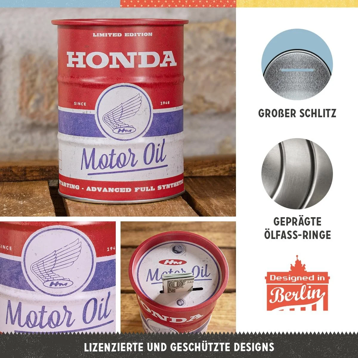 Скарбничка Nostalgic-Art Honda MC Motor Oil ретро металева 600 мл, фото №3
