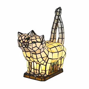 Настільна лампа Tiffany Cat Кіт Ручна робота Кольорове скло E14 Багатоколірна - Фото 1