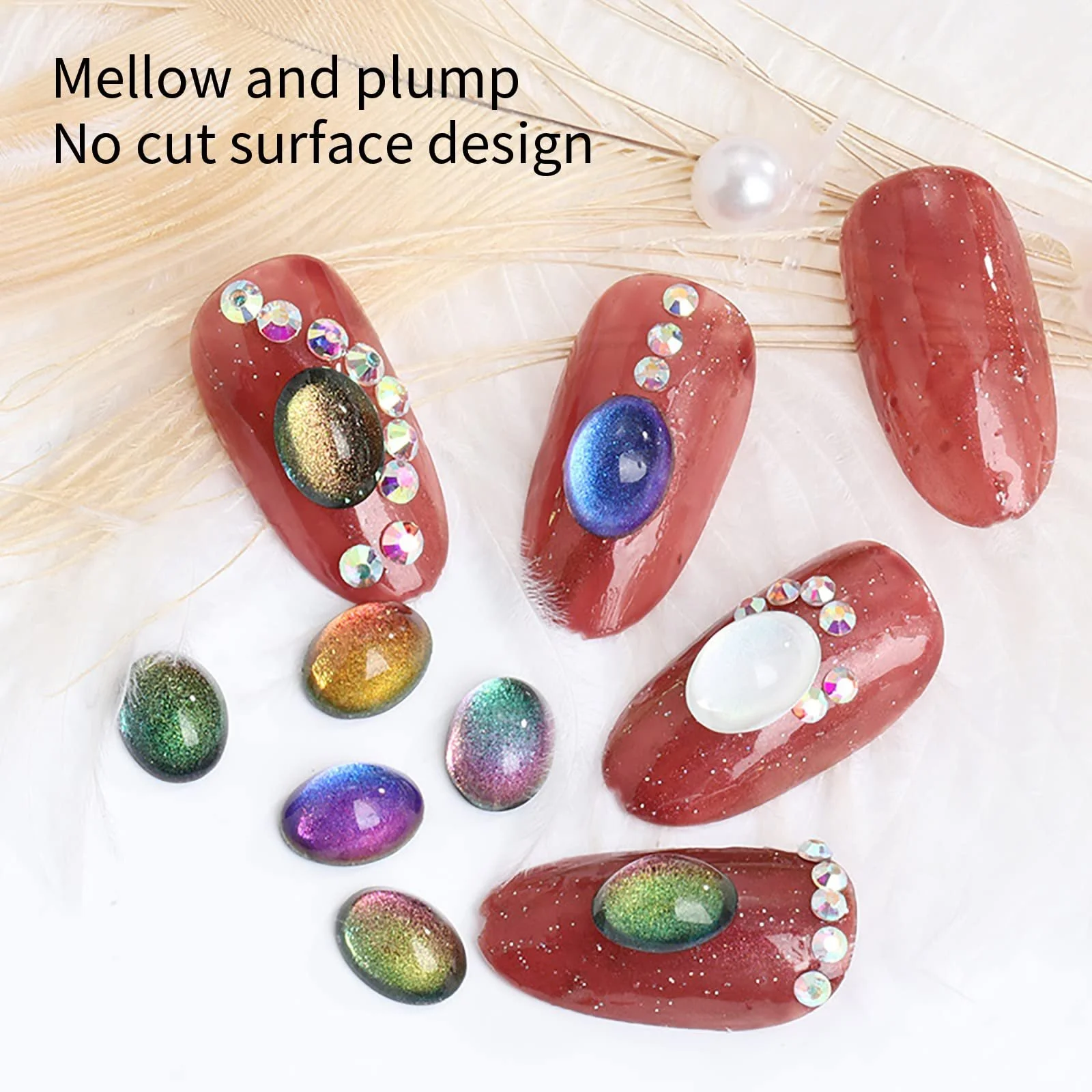 Стрази для нігтів Овал 3D Блискітки Зоряне сяйво Зелений, 36 шт, фото №3