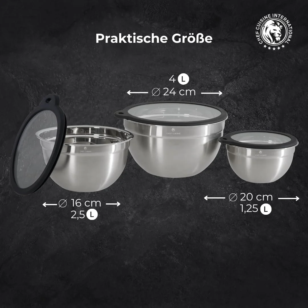 Набір мисок Chef Cuisine 3 шт нержавіюча сталь з кришками, фото №3