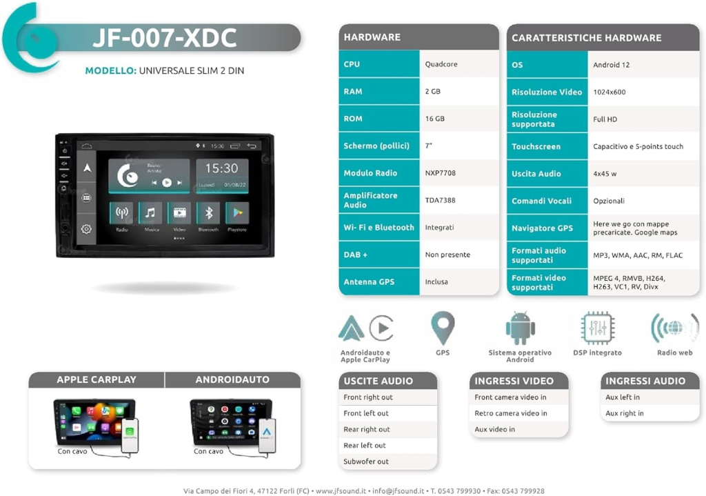 Автомагнітола Jf Sound JF-007-XDC / 7" / Сенсорна / 2/16Гб / Android 12 / Apple CarPlay / Android Auto / Bluetooth / WI-FI / GPS / USB / DAB+ / 2DIN, фото №8