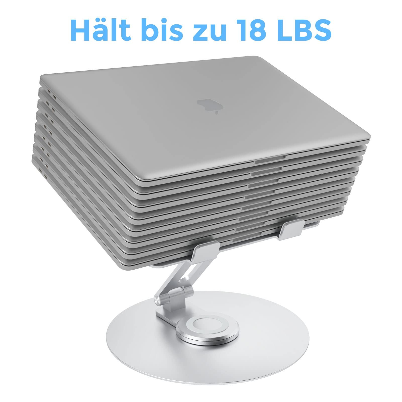 Подставка для ноутбука с вращающимся на 3600 круглым основанием, эргономичная подставка для ноутбука с регулировкой высоты, вентилируемая подставка для компьютера, складной прочный алюминиевый держатель для ноутбука для стола, фото №4