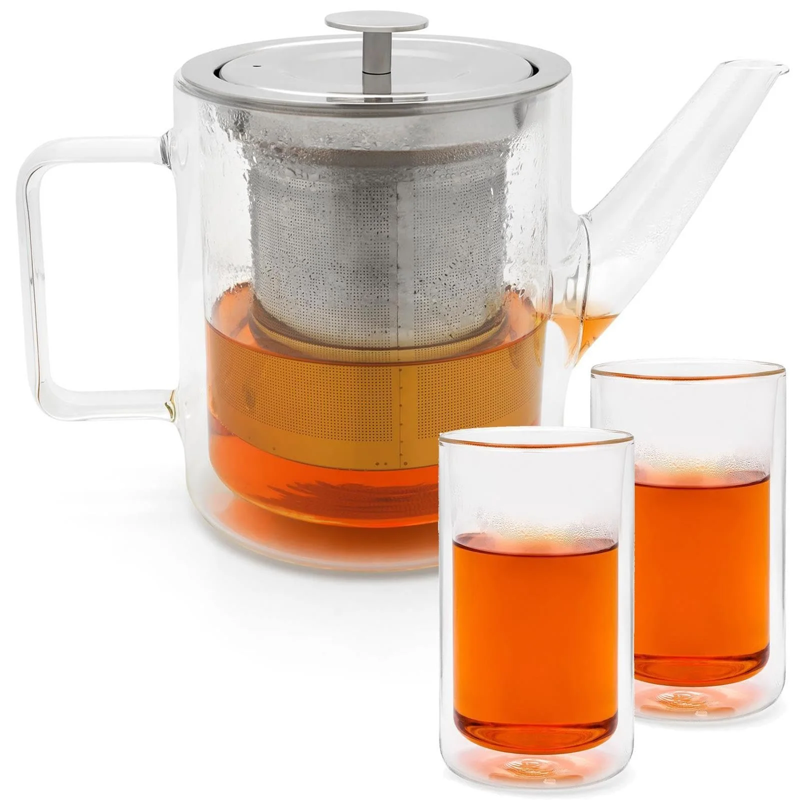 Невеликий скляний Чайник-заварник з подвійними стінками 1.0 літра, фото №6