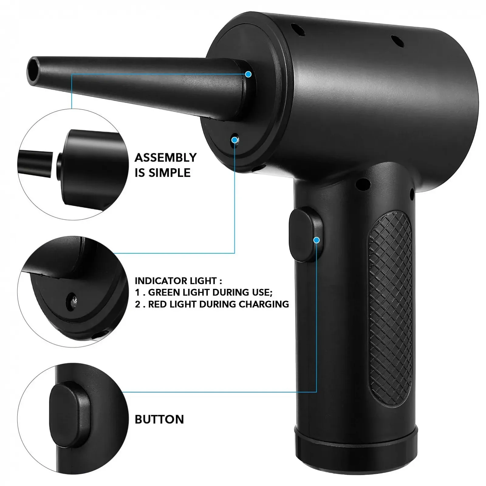 Электрическая воздуходувка Homoyoyo Портативная Беспроводная для компьютера и электроники Аккумуляторная, фото №4