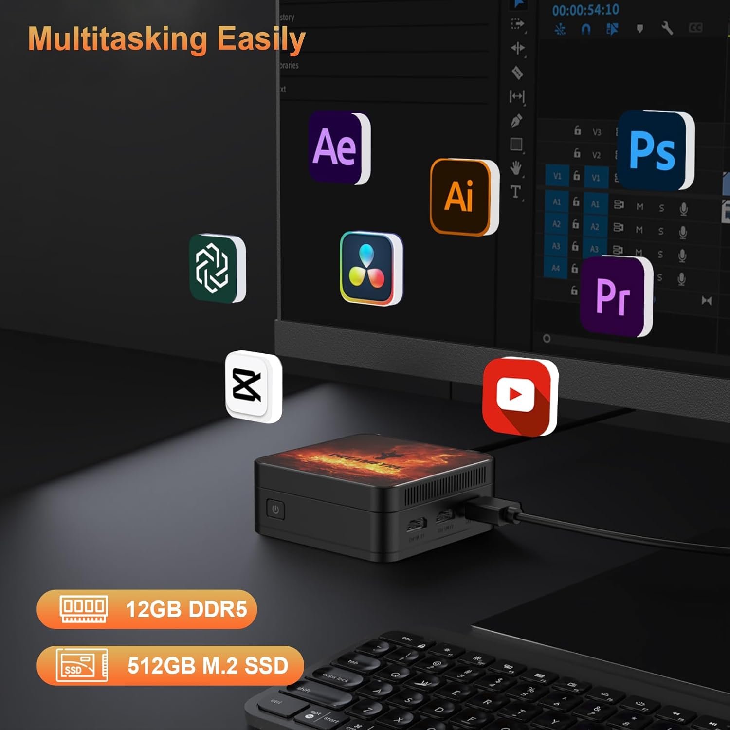 Мини ПК DREAMFYRE DR06 / Intel N100 / RAM 12GB / SSD 512GB / UHD Graphics / 3 x HDMI / 2 x LAN / Wi-Fi 5 / Bluetooth 5.0 /  Windows 11 / Черный, фото №8