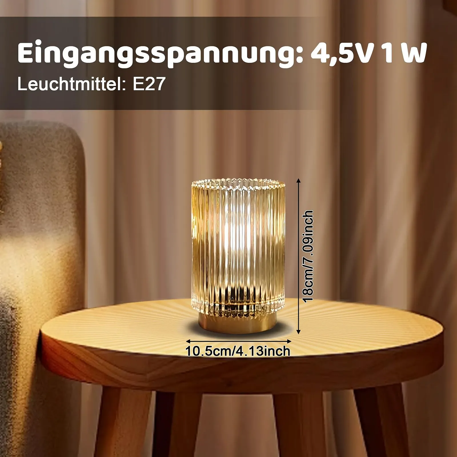 Настільна лампа Бездротова Скляна Акумуляторна Бурштиновий, фото №4