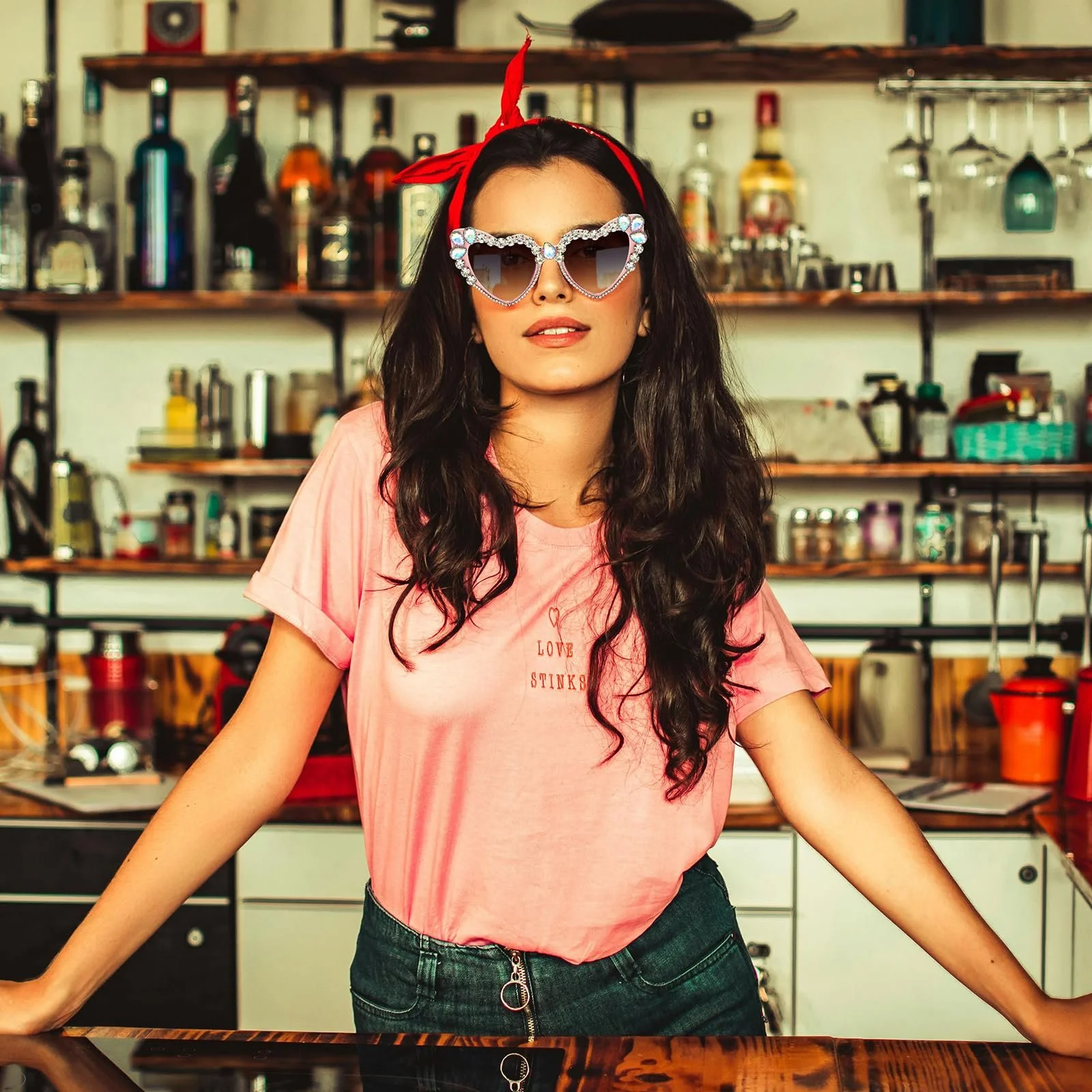 Сонцезахисні окуляри Серце Жіночі LJCZKA Вінтажні з Rhinestones, фото №3 Сонцезахисні окуляри Серце Жіночі LJCZKA Вінтажні з Rhinestones, фото №3