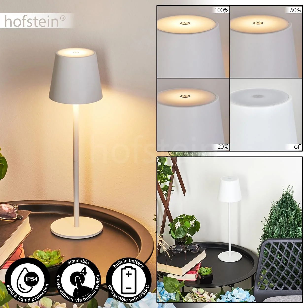 Настільна лампа Allen LED USB-C Акумуляторна димована IP54 Біла, фото №2