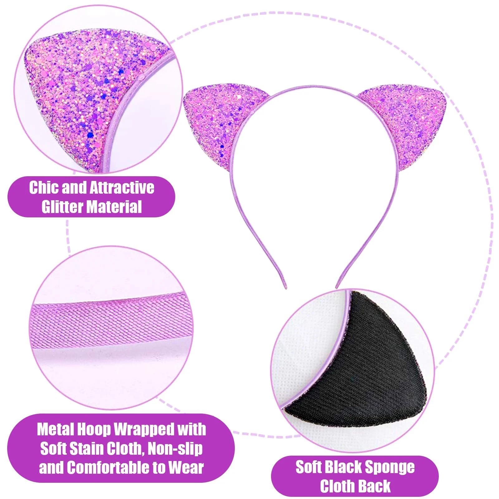 Набір з 10 обручів для волосся з котячими вушками, фото №6