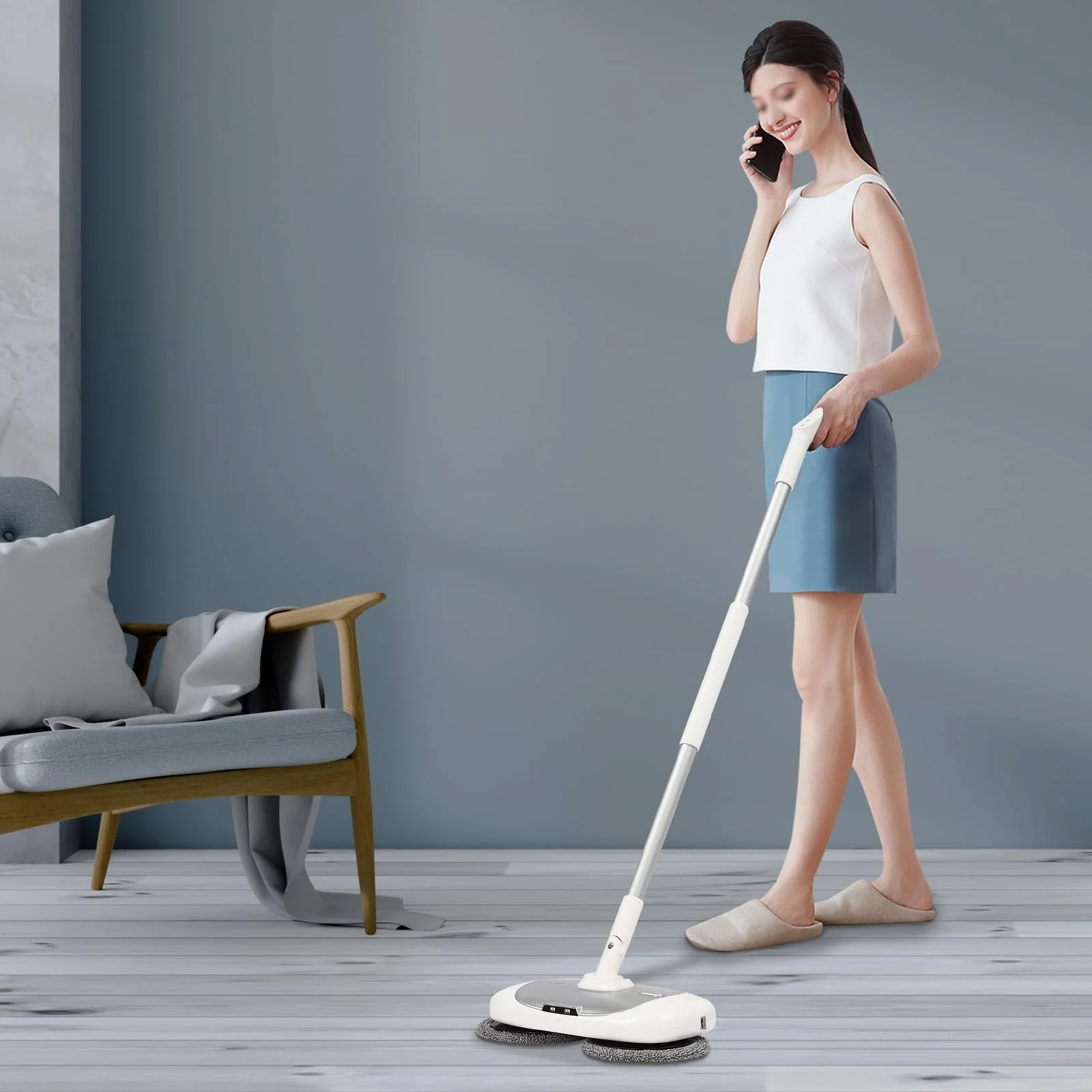 Електрична швабра акумуляторна з відром для чищення 40 Вт 2000 мАг 150 об/хв Срібляста, фото №8