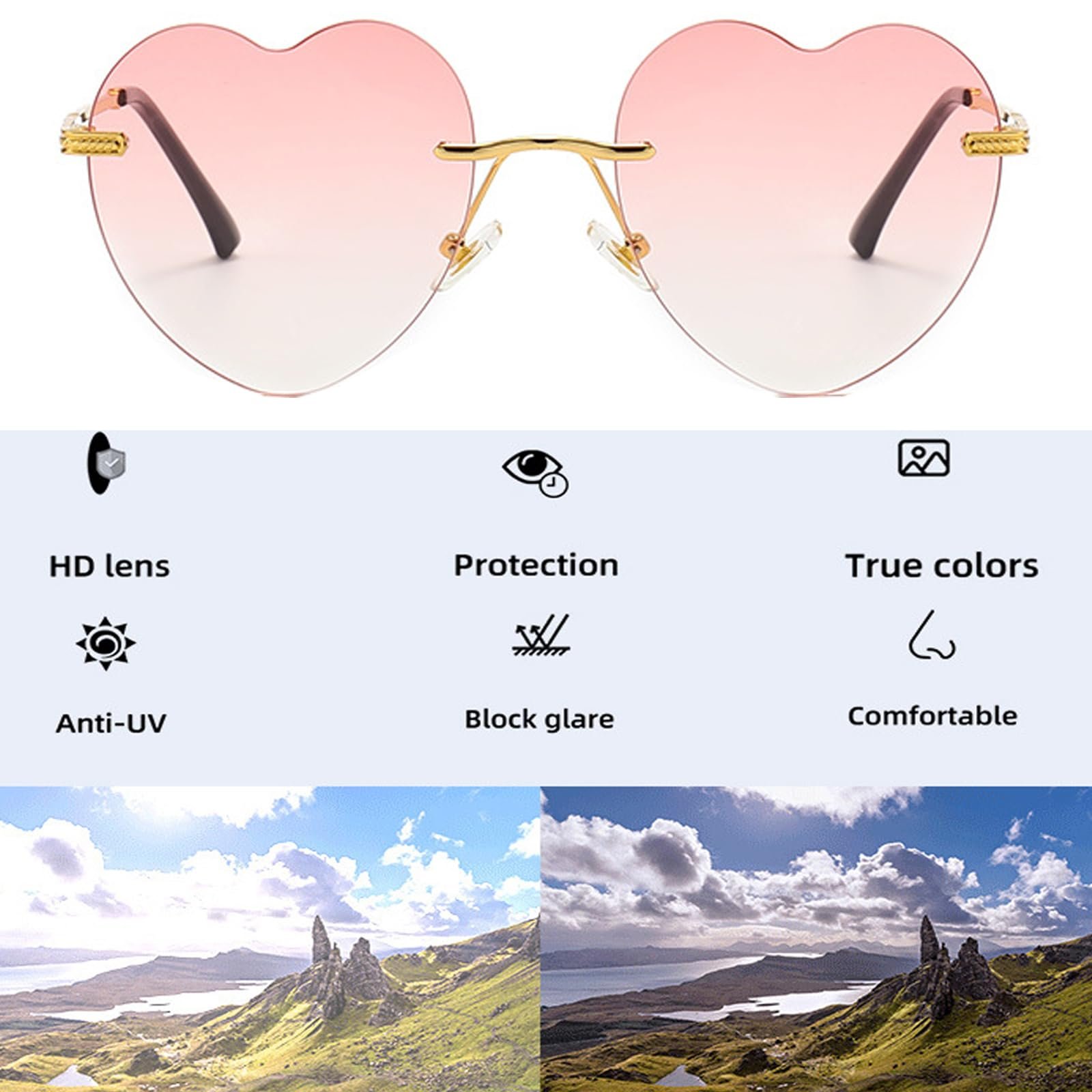 Сонцезахисні Окуляри YouYuer у формі полум'я Біло-рожеві, 2 шт, фото №3