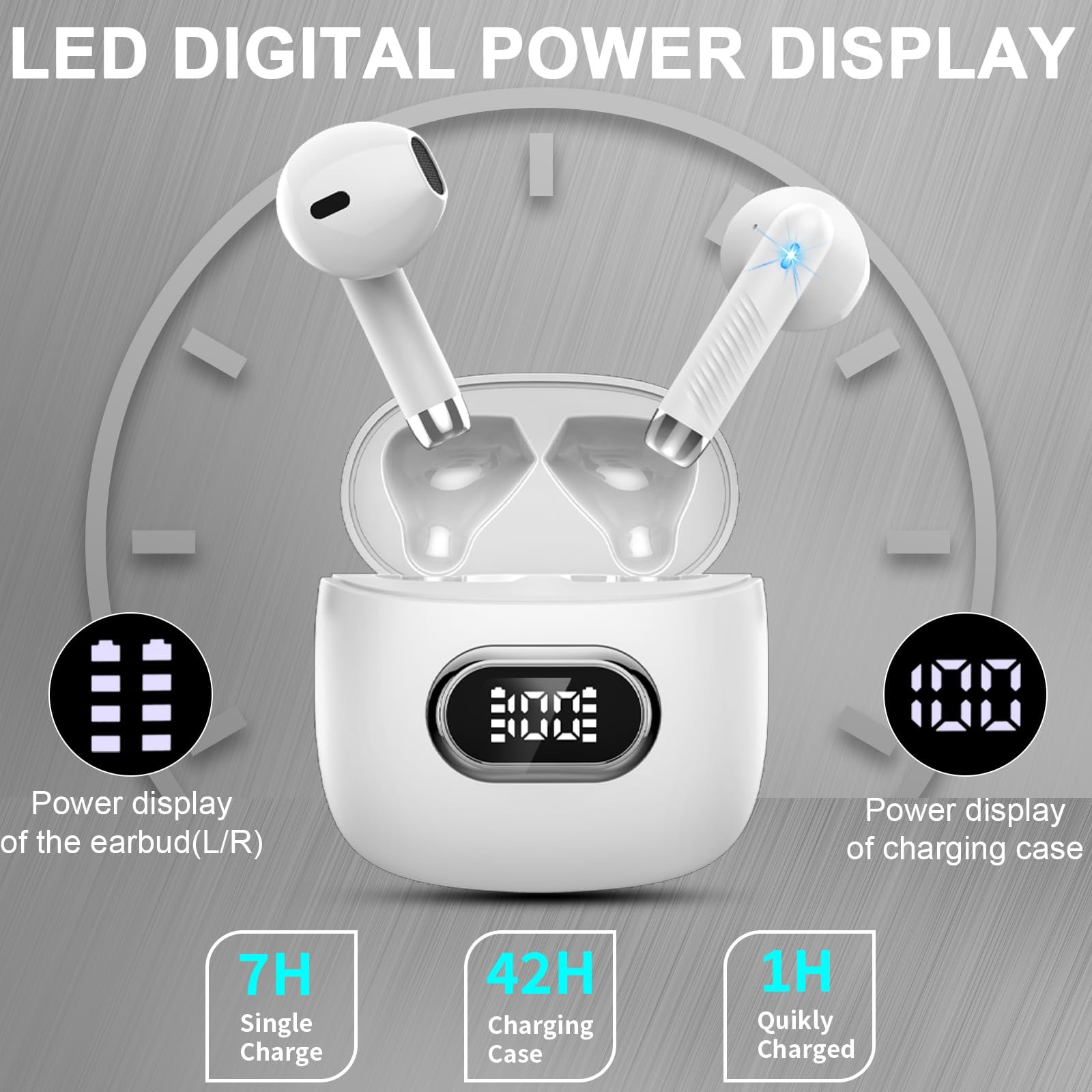 Навушники-перекладачі 3-в-1 Real Time Voice Translator з 7 режимами, Bluetooth 5.4, зі світлодіодним дисплеєм, білі, фото №7